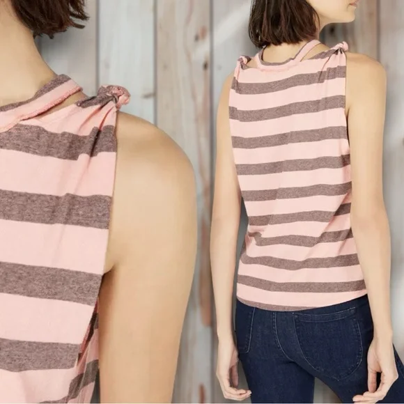 ✨ Free People We The Free The Twist Coral Light Striped Tank Top - Picture 2 of 11
